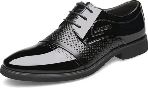 Dress Formal Shoes for Men Lace Up Round Toe Derby Shoes Crocodile Print Vegan Leather Rubber Sole Low Top Non Slip Wedding (Color : Black Perforated, Size : 8)