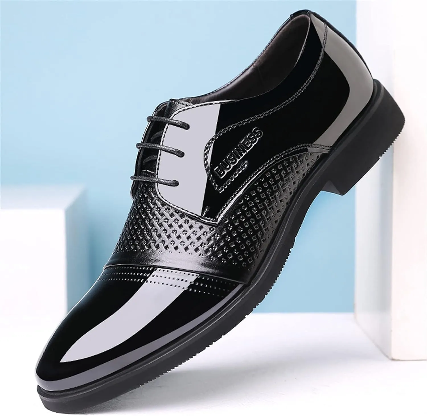 Dress Formal Shoes for Men Lace Up Round Toe Derby Shoes Crocodile Print Vegan Leather Rubber Sole Low Top Non Slip Wedding