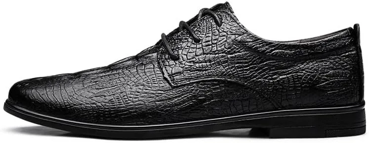 Dress Oxford for Men Lace Up Solid Color Crocodile Print Vegan Leather Derby Shoes Rubber Sole Anti-Slip Low Top Party