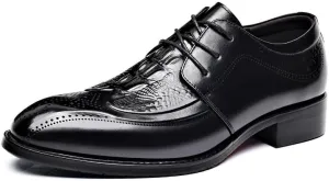 Dress Shoes for Men Lace Up Bike Toe Crocodile Print Solid Color Derby Shoes Low Top Block Heel Slip Resistant Prom