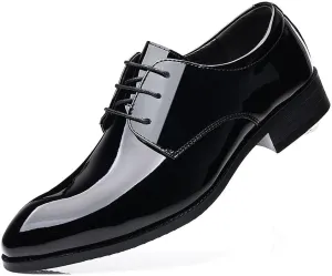 Dress Shoes for Men Lace Up Pointed Toe PU Leather Solid Color Derby Shoes Block Heel Low Top Rubber Sole Slip Resistant Anti-Slip Wedding