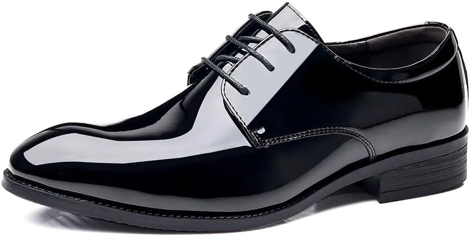 Dress Shoes for Men Lace Up Pointed Toe PU Leather Solid Color Derby Shoes Block Heel Low Top Rubber Sole Slip Resistant Anti-Slip Wedding