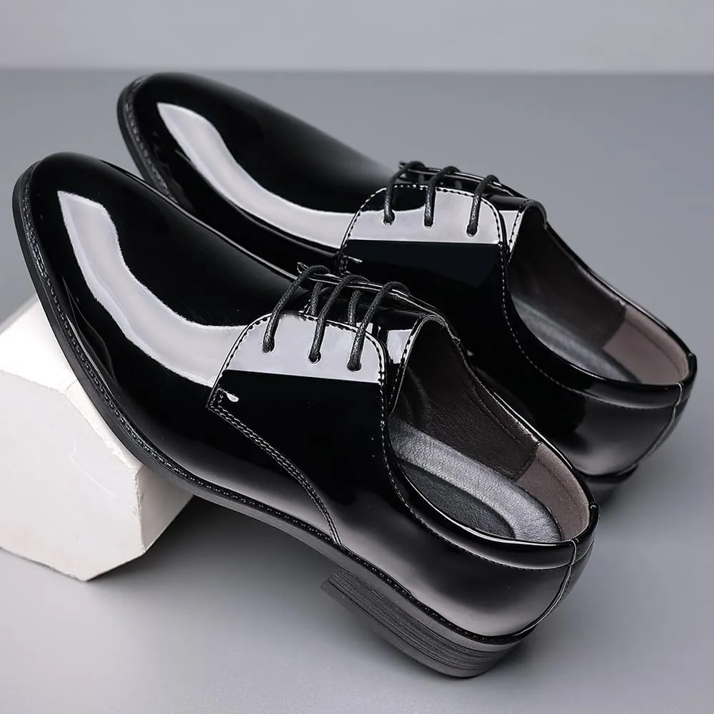 Dress Shoes for Men Lace Up Pointed Toe PU Leather Solid Color Derby Shoes Block Heel Low Top Rubber Sole Slip Resistant Anti-Slip Wedding