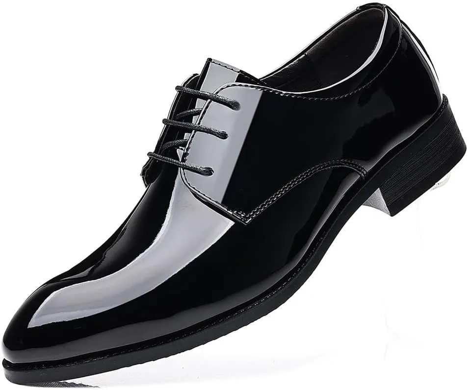 Dress Shoes for Men Lace Up Pointed Toe PU Leather Solid Color Derby Shoes Block Heel Low Top Rubber Sole Slip Resistant Anti-Slip Wedding