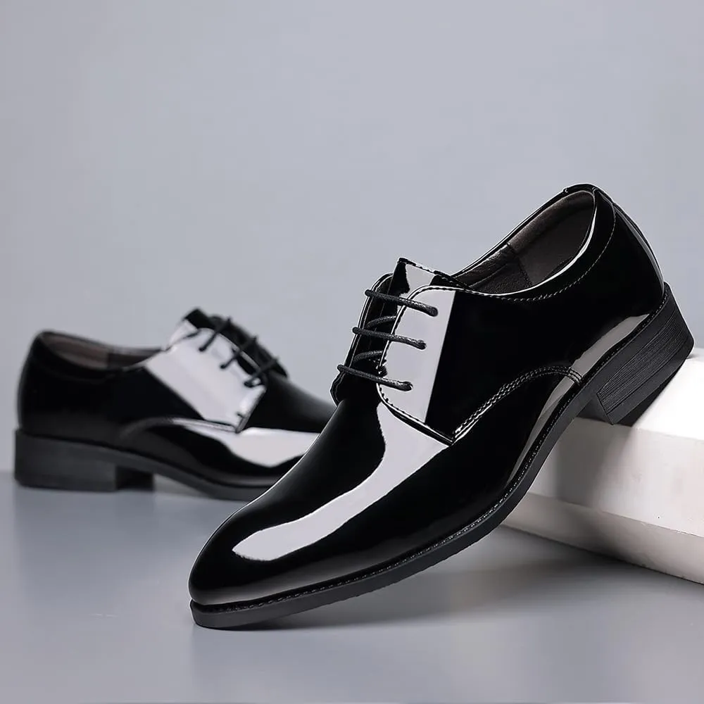 Dress Shoes for Men Lace Up Pointed Toe PU Leather Solid Color Derby Shoes Block Heel Low Top Rubber Sole Slip Resistant Anti-Slip Wedding