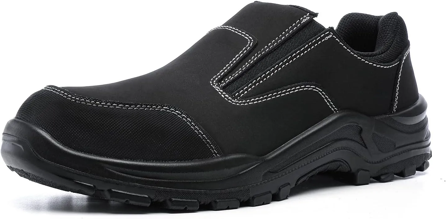DRKA Steel Toe Shoes for Men,Steel Toe Slip-On Shoe,Slip Resistant Comfortable Safety Work Shoes Industrial Construction Footwear