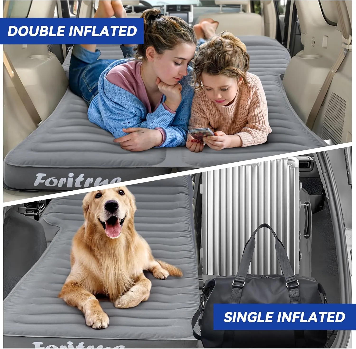 Durable Thickened 300D Oxford Car Camping Mattress, 6inch SUV Air Mattress, Car Air Mattress for Camping with External Pump Pillows Carry Bag Grey