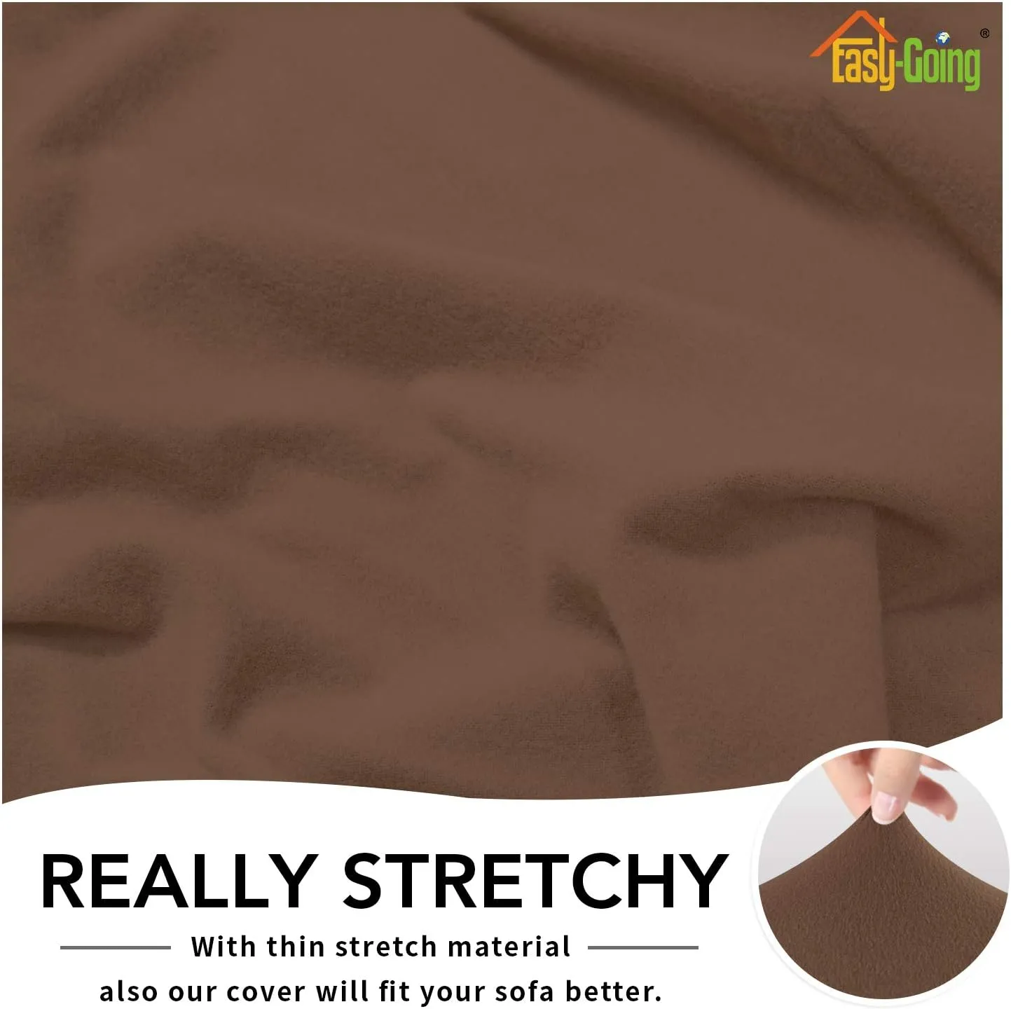 Easy-Going Fleece Stretch Sofa Slipcover Spandex Non-Slip Soft Couch Sofa Cover, Washable Furniture Protector with Anti-Skid Foam and Elastic Bottom for Kids, Pets(Sofa, Brown)
