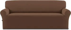 Easy-Going Fleece Stretch Sofa Slipcover Spandex Non-Slip Soft Couch Sofa Cover, Washable Furniture Protector with Anti-Skid Foam and Elastic Bottom for Kids, Pets(Sofa, Brown)