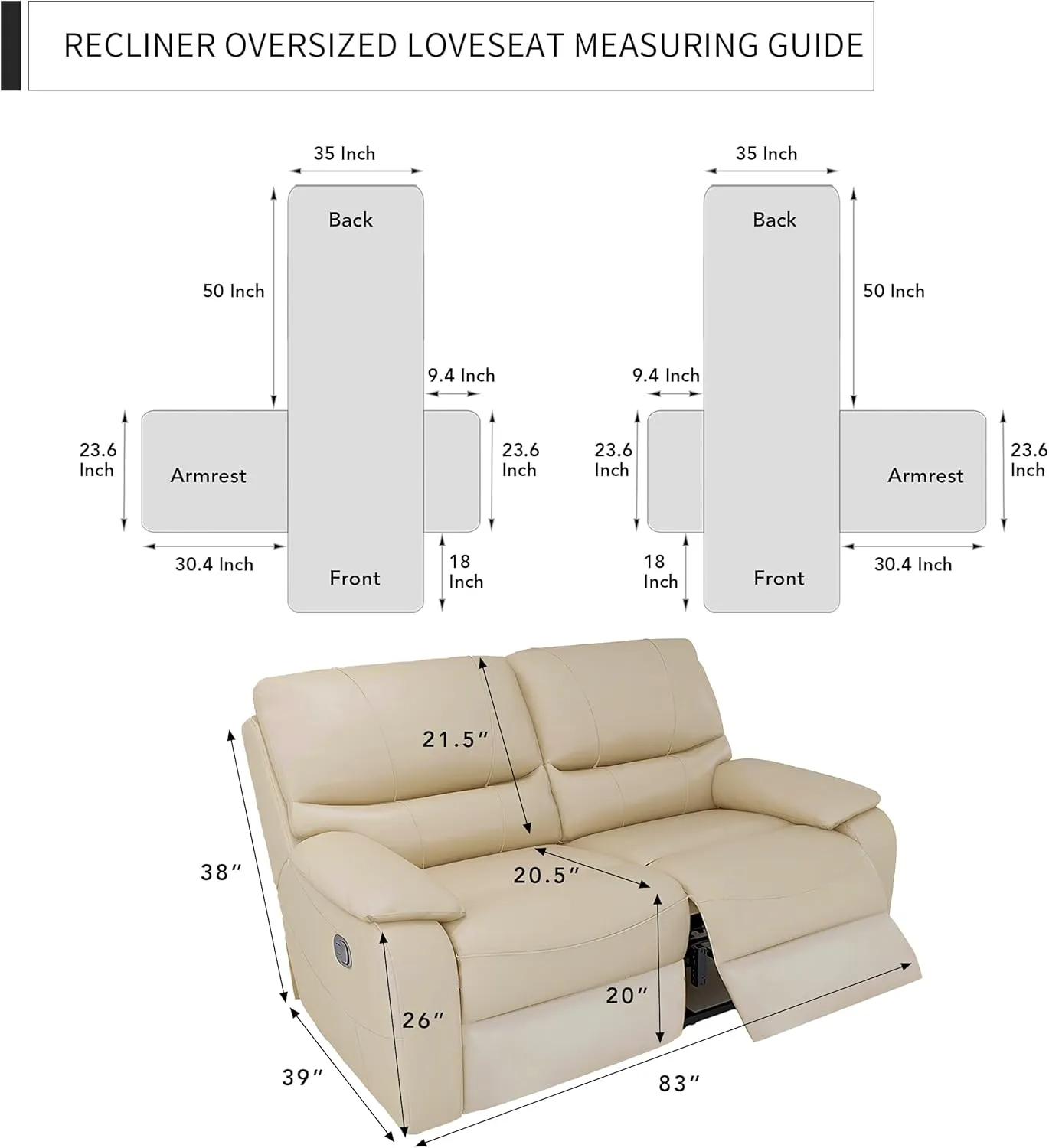 Easy-Going Recliner Sofa Cover, Reversible Couch Cover for Double Recliner, Split Sofa Cover for Each Seat, Furniture Protector with Elastic Straps for Kids, Dogs, Pets (2 Seater, Brown/Beige)
