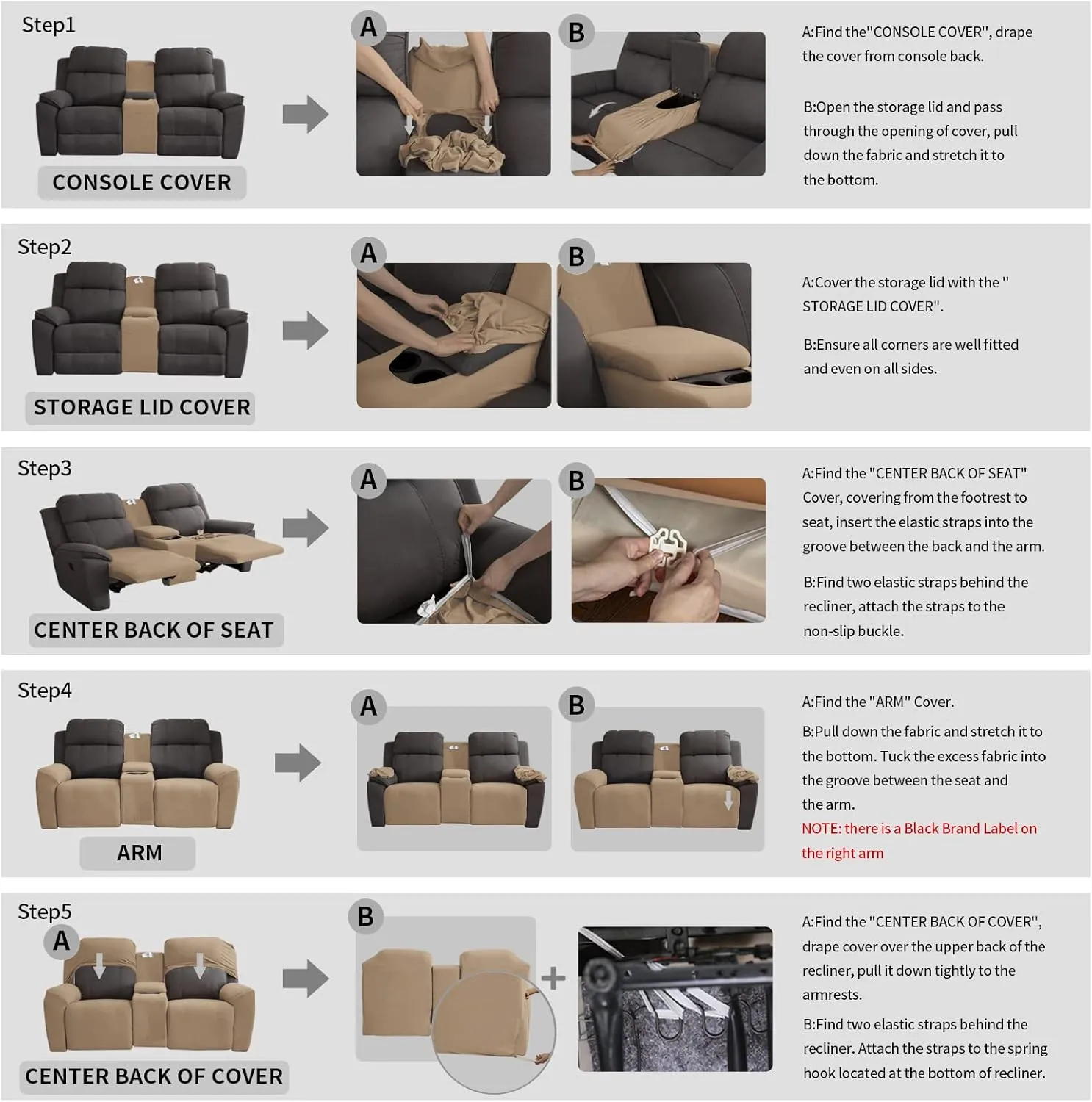 Easy-Going Stretch Recliner Loveseat Cover with Center Console Sofa Slipcover Soft Fitted Fleece 2 Seats Couch with Holder and Storage Washable Furniture Protector Camel