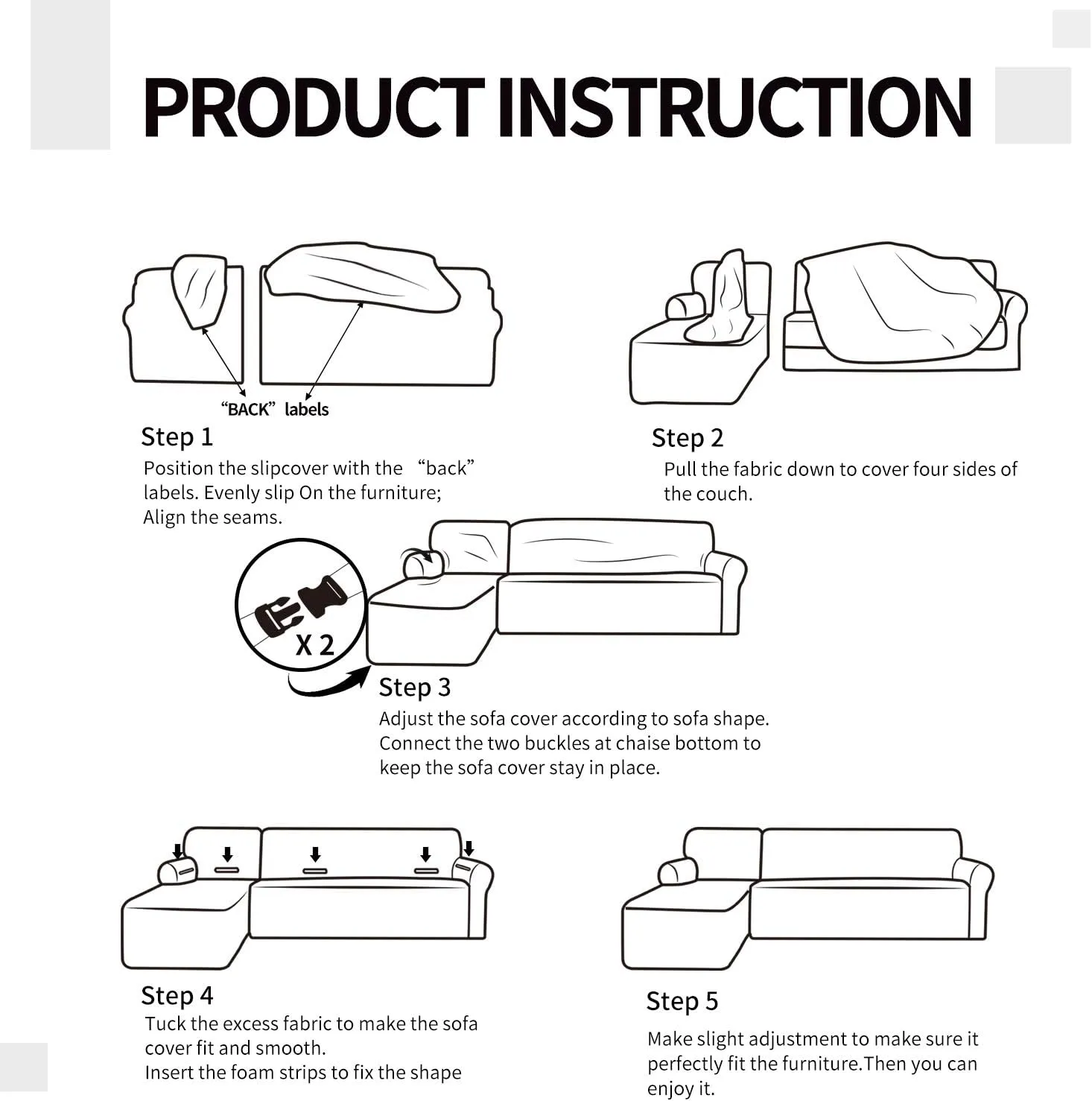 Easy-Going Stretch Sofa Slipcover 2 Pieces L-Shaped Sofa Cover Sectional Couch Cover for Living Room Jacquard Fabric Chaise Lounge Slipcover with Elastic Bottom for Dogs Kids Pets(Large,Dark Gray)