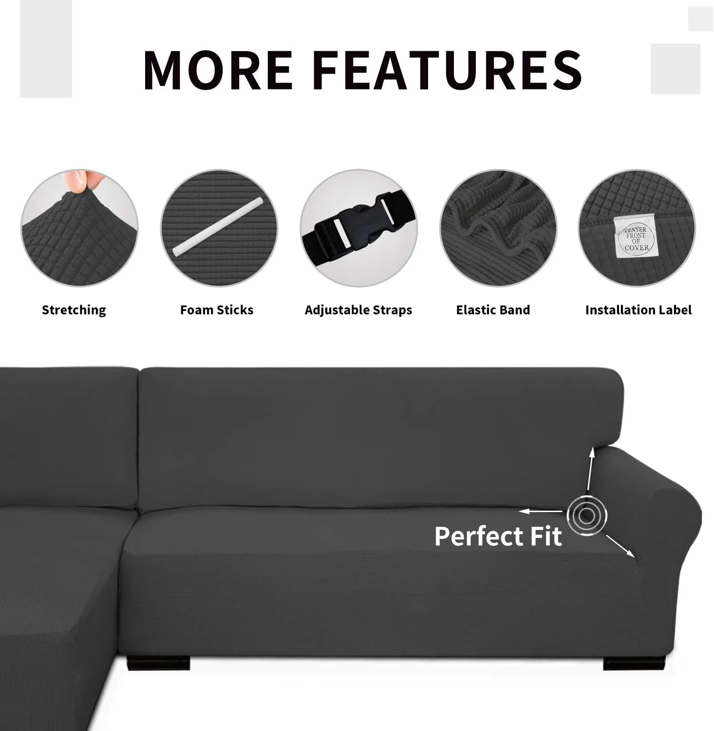 Easy-Going Stretch Sofa Slipcover 2 Pieces L-Shaped Sofa Cover Sectional Couch Cover for Living Room Jacquard Fabric Chaise Lounge Slipcover with Elastic Bottom for Dogs Kids Pets(Large,Dark Gray)
