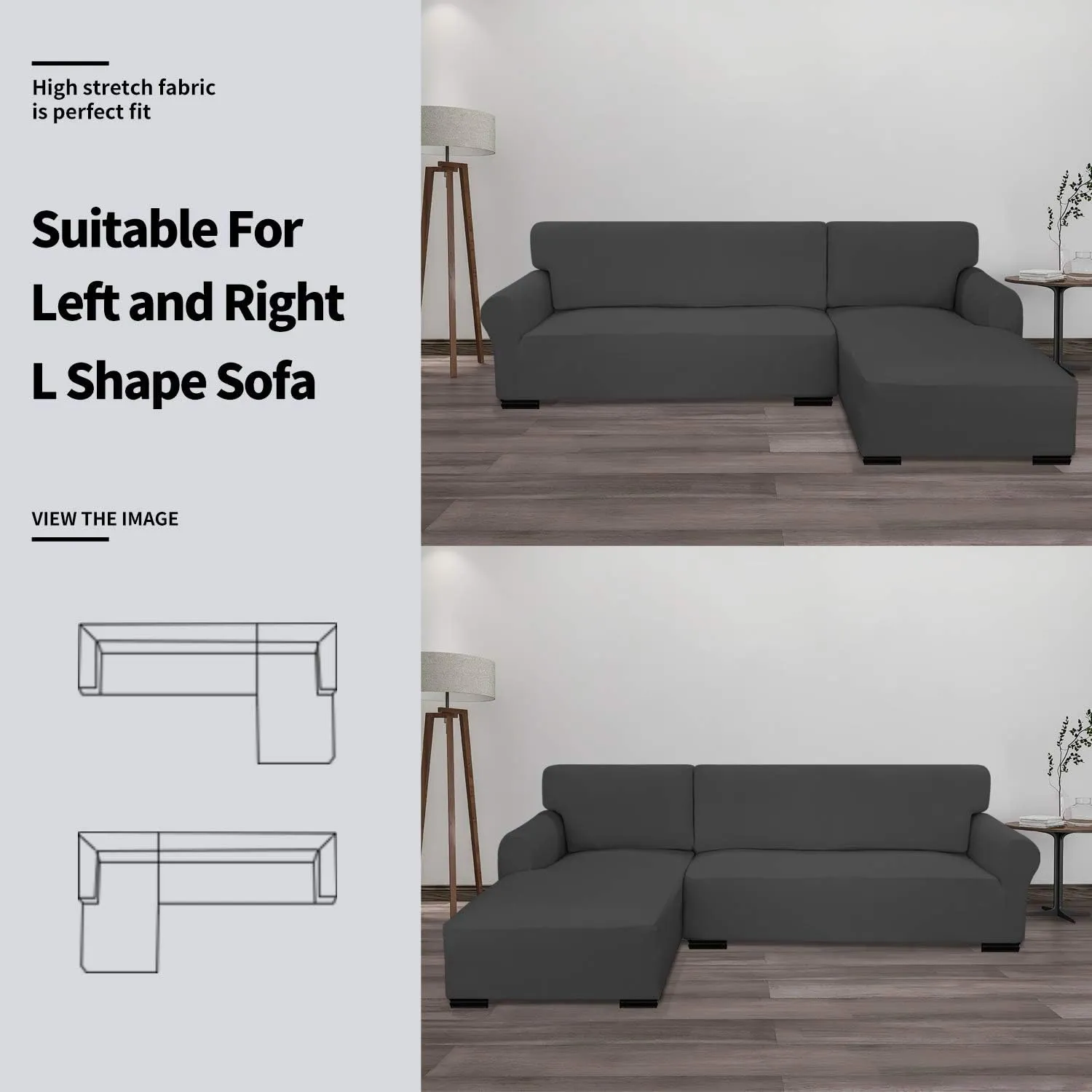 Easy-Going Stretch Sofa Slipcover 2 Pieces L-Shaped Sofa Cover Sectional Couch Cover for Living Room Jacquard Fabric Chaise Lounge Slipcover with Elastic Bottom for Dogs Kids Pets(Large,Dark Gray)
