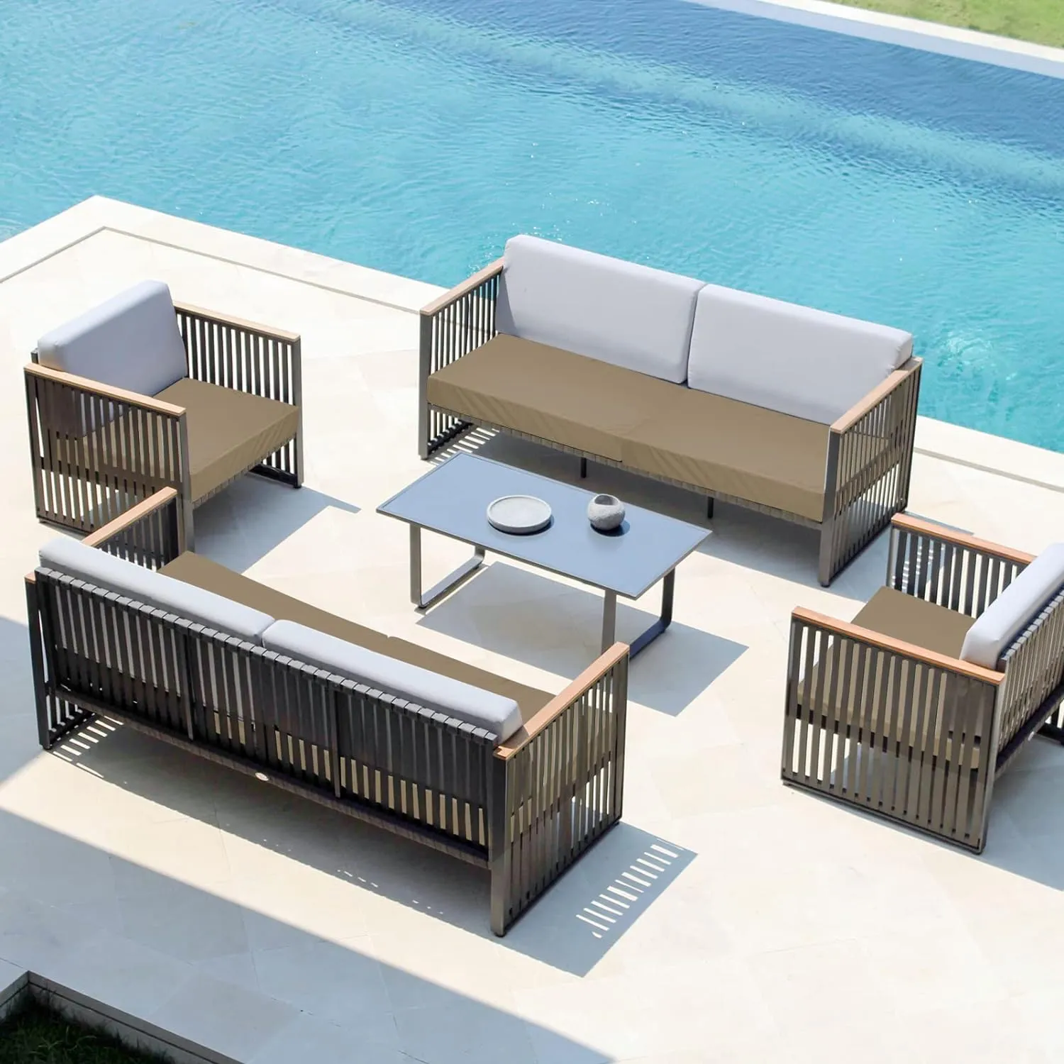 Easy-Going Waterproof Patio Cushion Covers Only 24x24x4 inch 4 Pack Replacement Non-Slip Outdoor Seat Cushion Slipcover with Zipper. Camel