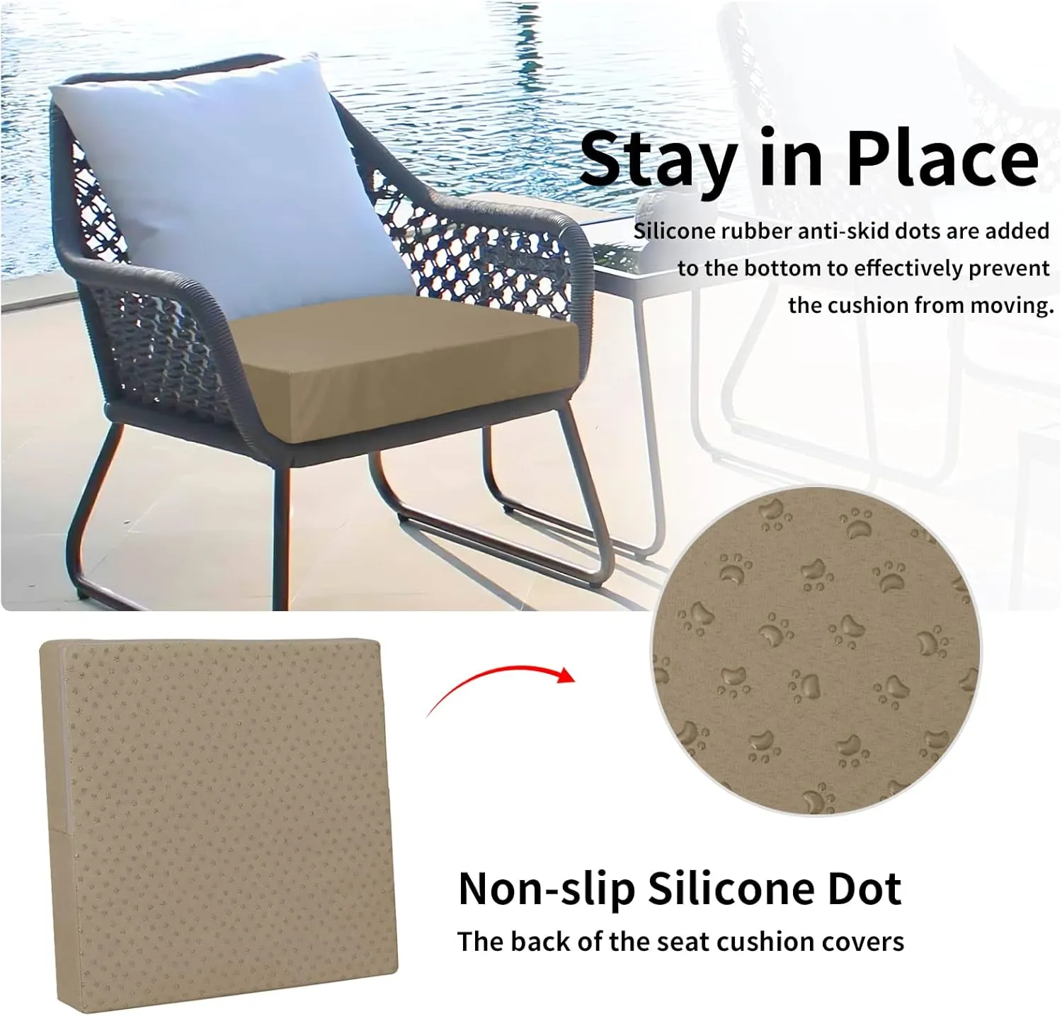 Easy-Going Waterproof Patio Cushion Covers Only 24x24x4 inch 4 Pack Replacement Non-Slip Outdoor Seat Cushion Slipcover with Zipper. Camel