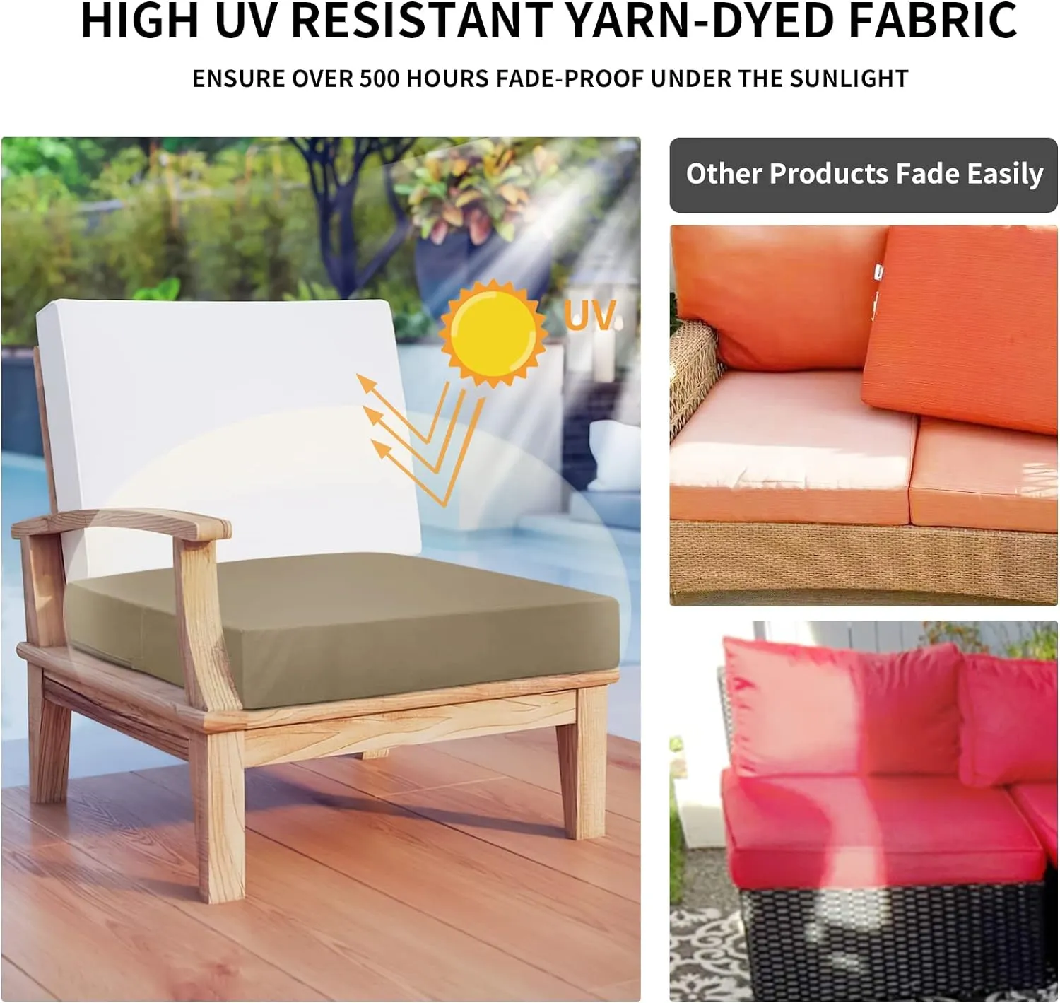 Easy-Going Waterproof Patio Cushion Covers Only 24x24x4 inch 4 Pack Replacement Non-Slip Outdoor Seat Cushion Slipcover with Zipper. Camel