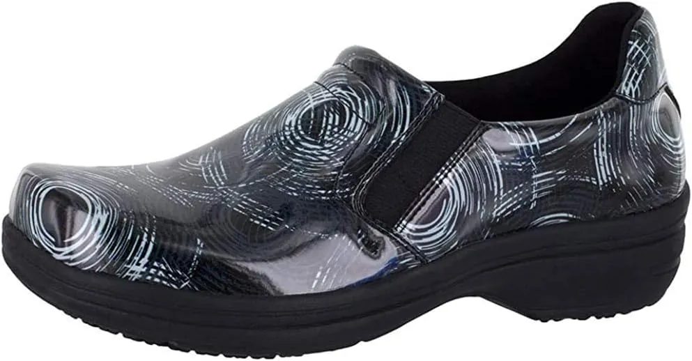 Easy Street womens Bind Clog, Black/Grey Abstract Patent Leather, 8 Wide US