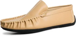 Easy to Put and Remove Driving Moccasins for Men Stitching Details Slip On Moccasins Shoes Vegan Leather Anti-Slip Resistant Flat Heel Driving Slip On for All Occasions (Color : Beige, Size : 8)