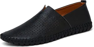 Easy to Put and Remove Loafer Shoes for Men Cowhide Stitching Details Round Toe Comfortable Resistant Flexible Driving Slip On for All Occasions