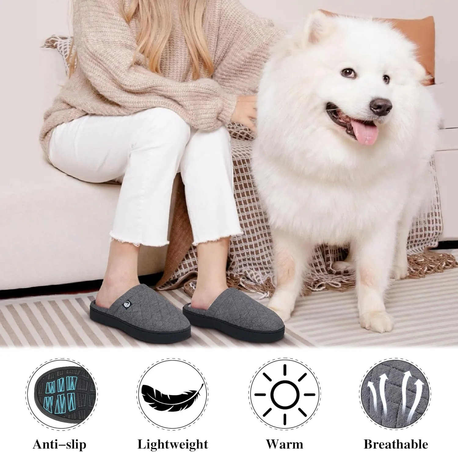 Ecetana Women's & Men's Memory Foam Bedroom Slippers - Comfortable Fuzzy Indoor/Outdoor House Shoes