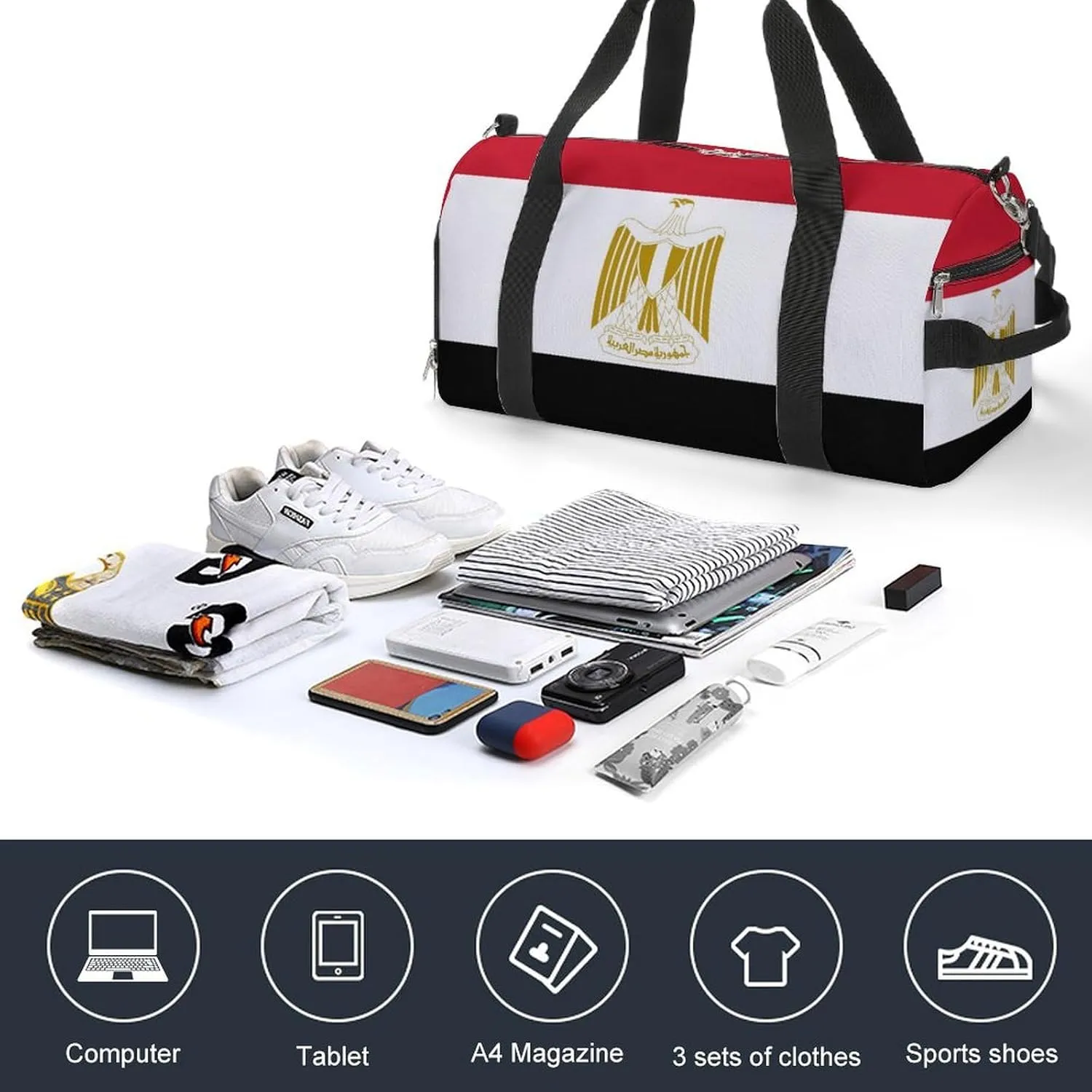 Egypt Flag Duffel Bag for Boys Girls with Wet Pocket Shoe Compartment