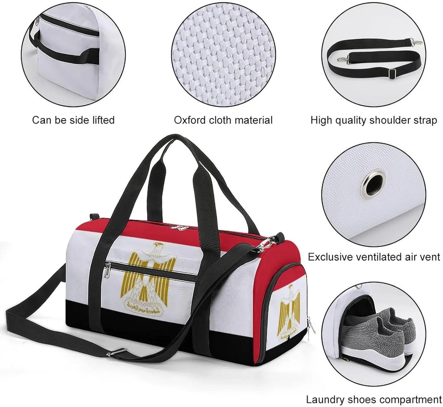 Egypt Flag Duffel Bag for Boys Girls with Wet Pocket Shoe Compartment