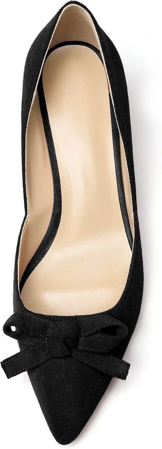 Eldof Women's D'Orsay Slip On Block Heels Pointed Toe Cut Out Comfortable 2 Inch Mid Block Heel Pumps Casual Office Ladies Shoes