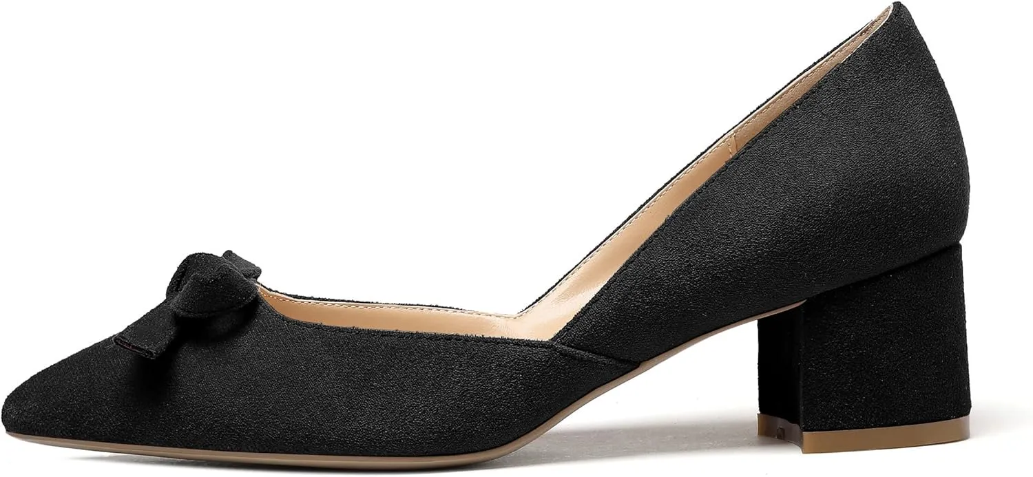 Eldof Women's D'Orsay Slip On Block Heels Pointed Toe Cut Out Comfortable 2 Inch Mid Block Heel Pumps Casual Office Ladies Shoes