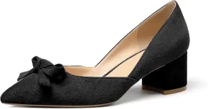 Eldof Women's D'Orsay Slip On Block Heels Pointed Toe Cut Out Comfortable 2 Inch Mid Block Heel Pumps Casual Office Ladies Shoes