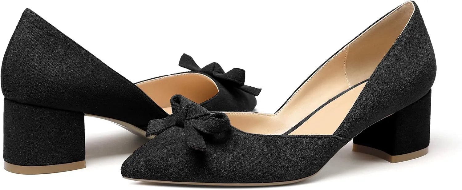 Eldof Women's D'Orsay Slip On Block Heels Pointed Toe Cut Out Comfortable 2 Inch Mid Block Heel Pumps Casual Office Ladies Shoes