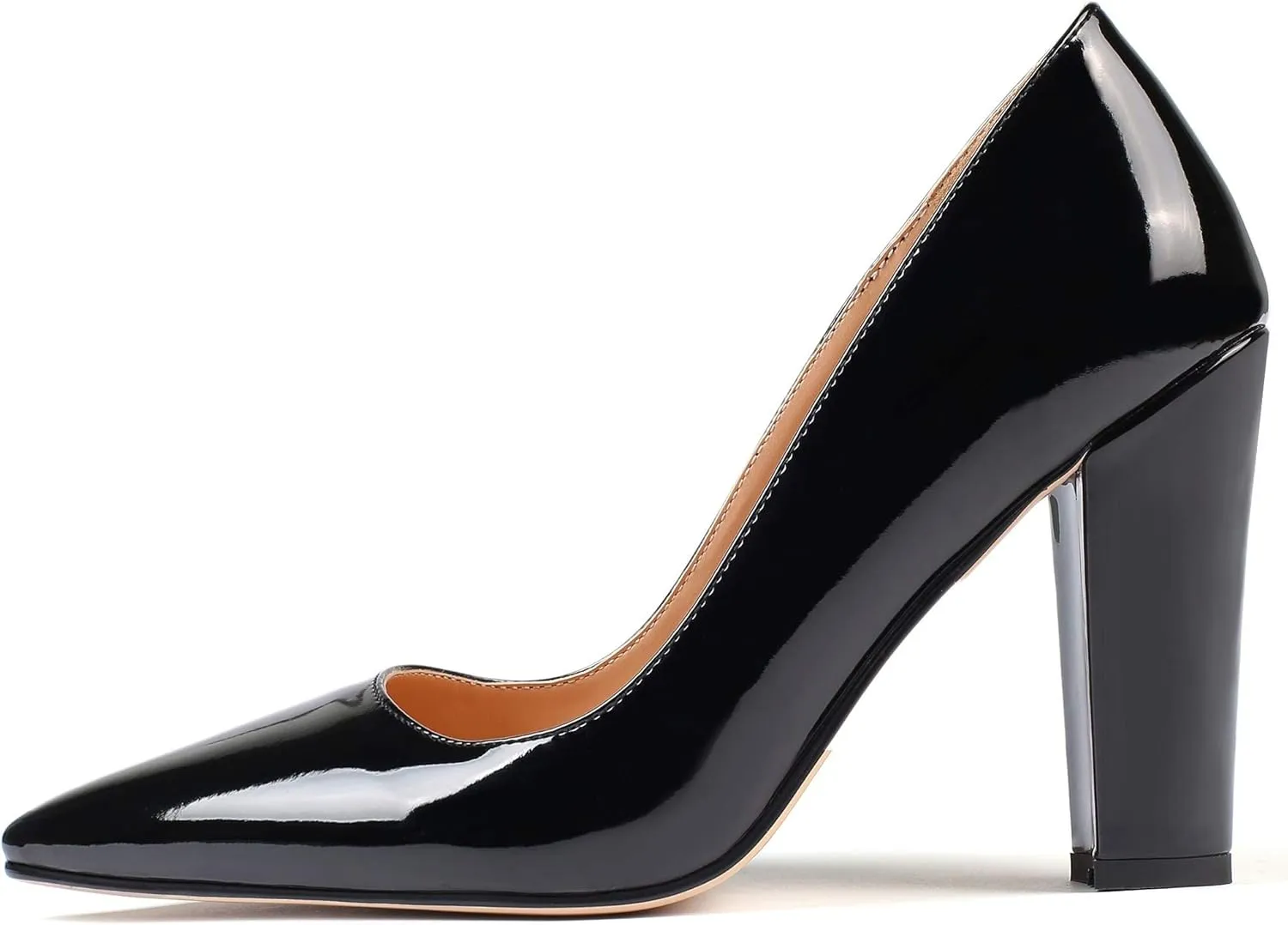 Eldof Women's Pointed Toe Chunky High Heel Pumps Slip On 4 Inches Block Heels Comfortable High Heeled Dress Shoes for Wedding Party Event