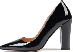 Eldof Women's Pointed Toe Chunky High Heel Pumps Slip On 4 Inches Block Heels Comfortable High Heeled Dress Shoes for Wedding Party Event