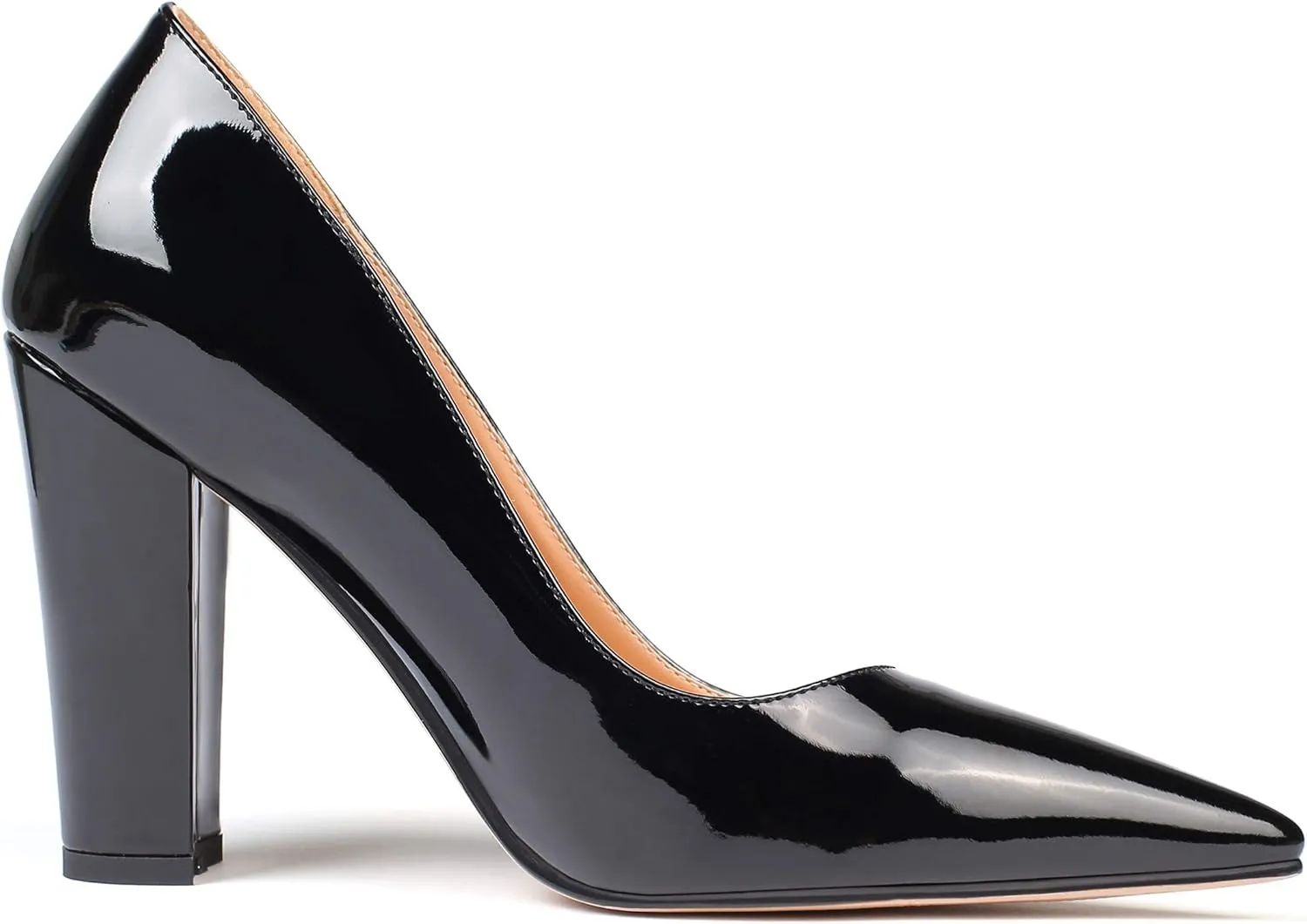Eldof Women's Pointed Toe Chunky High Heel Pumps Slip On 4 Inches Block Heels Comfortable High Heeled Dress Shoes for Wedding Party Event