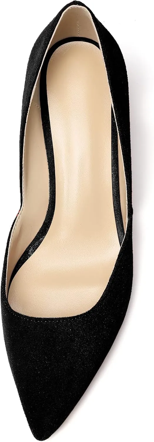 Eldof Women's Pointed Toe Cut Out D'Orsay Slip On Mid Block Heel Pumps Comfortable 2 Inch Block Heels for Dress Party Wedding