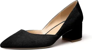 Eldof Women's Pointed Toe Cut Out D'Orsay Slip On Mid Block Heel Pumps Comfortable 2 Inch Block Heels for Dress Party Wedding