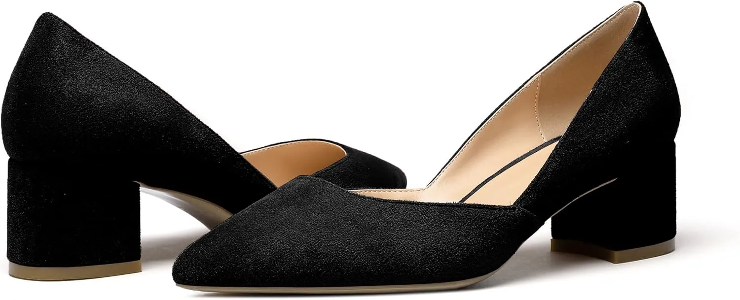 Eldof Women's Pointed Toe Cut Out D'Orsay Slip On Mid Block Heel Pumps Comfortable 2 Inch Block Heels for Dress Party Wedding