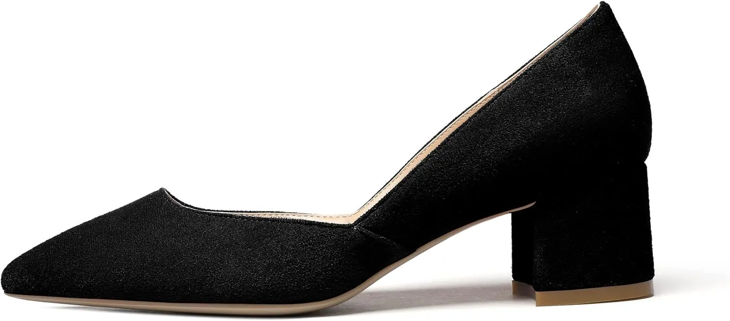 Eldof Women's Pointed Toe Cut Out D'Orsay Slip On Mid Block Heel Pumps Comfortable 2 Inch Block Heels for Dress Party Wedding