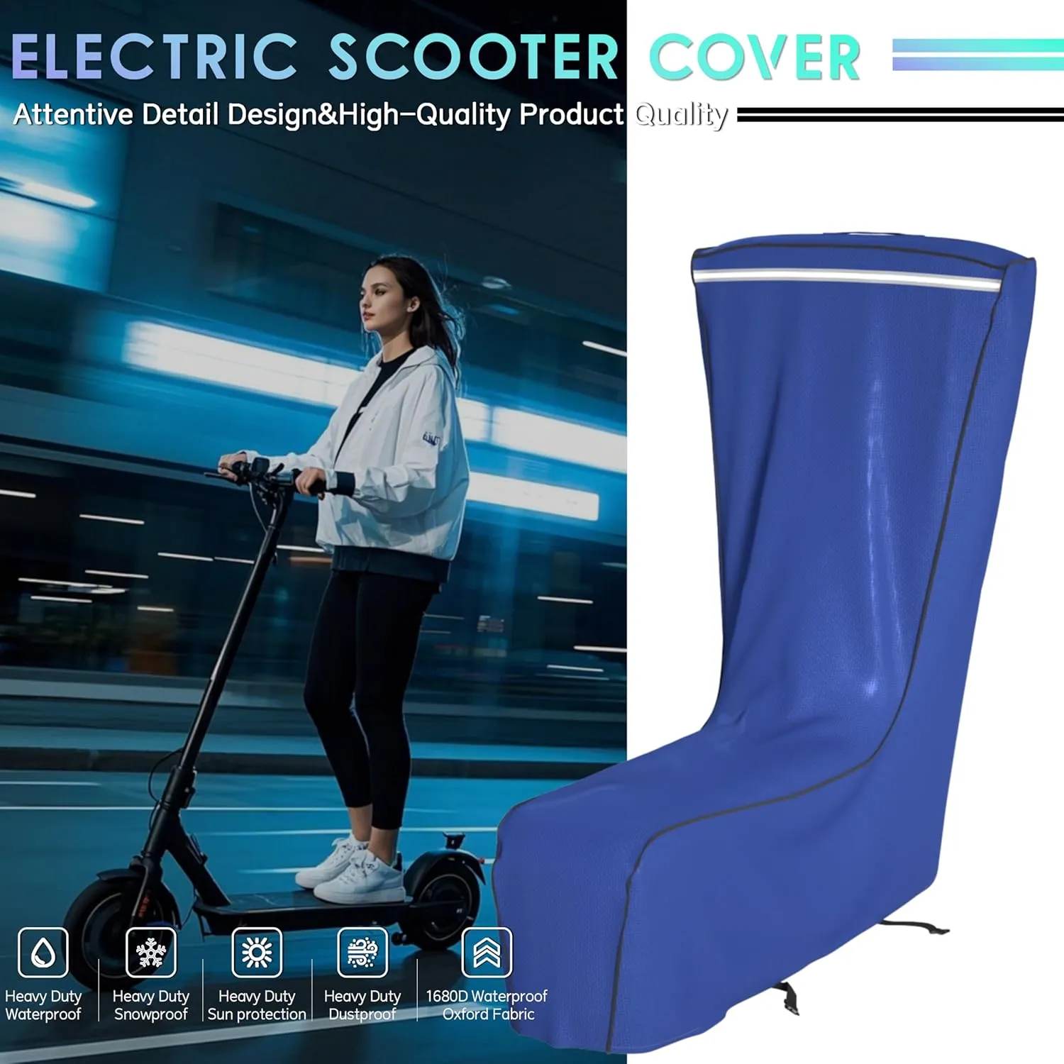Electric Scooter Cover,1680D Heavy Duty Waterproof and Dustproof Oxford Cloth, UV Resistant & Anti-Scratch, Includes Storage Pouch,A Better Fitting Electric Scooter Cover (54x8x52)