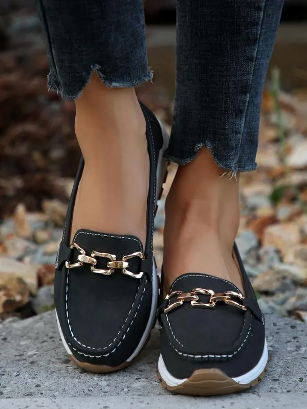 ELEGANT & COMFORTABLE CHAIN-DECOR SLIP-ON SHOES
