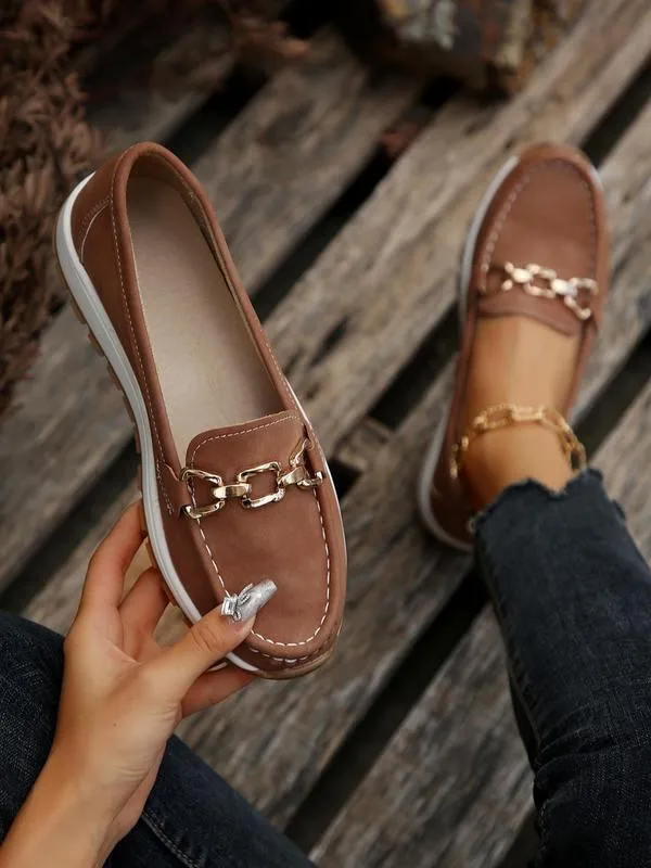 ELEGANT & COMFORTABLE CHAIN-DECOR SLIP-ON SHOES