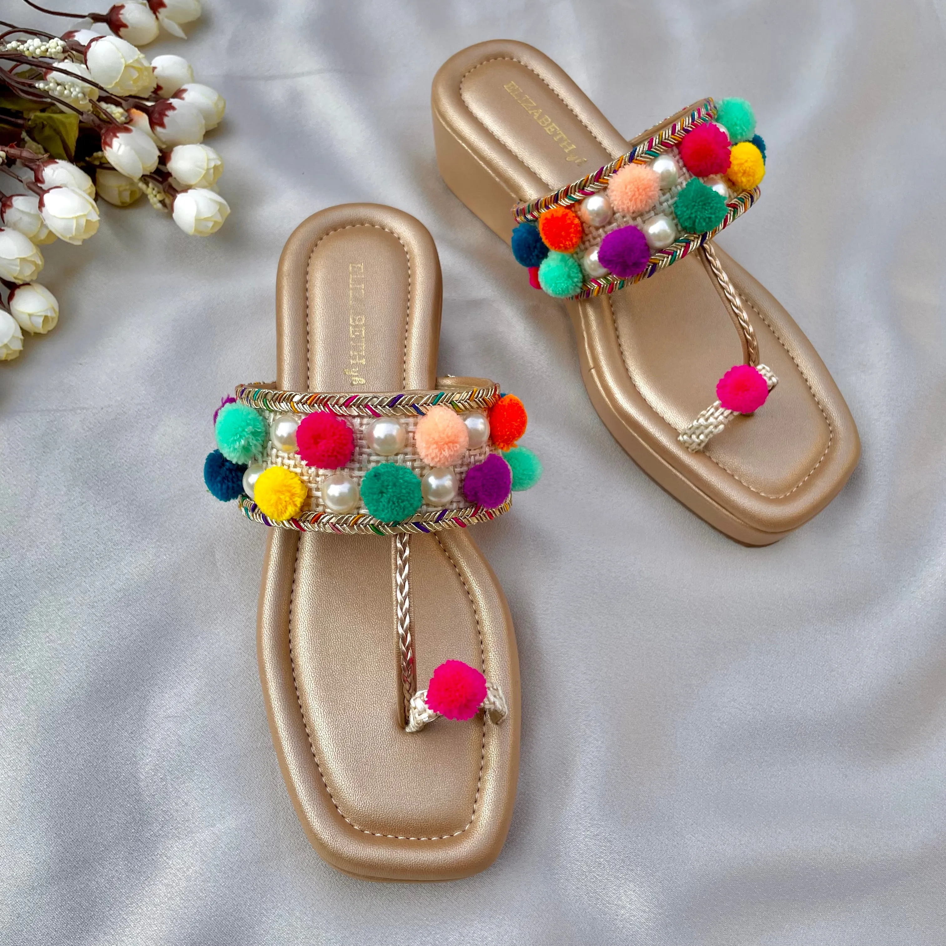 ELZ  POM POM Wedges Kolhapuri