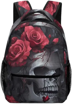 Ember Rose Death Skull Head Classic Basic Backpack Durable Casual Travel Hiking Laptop Adjustable Bag