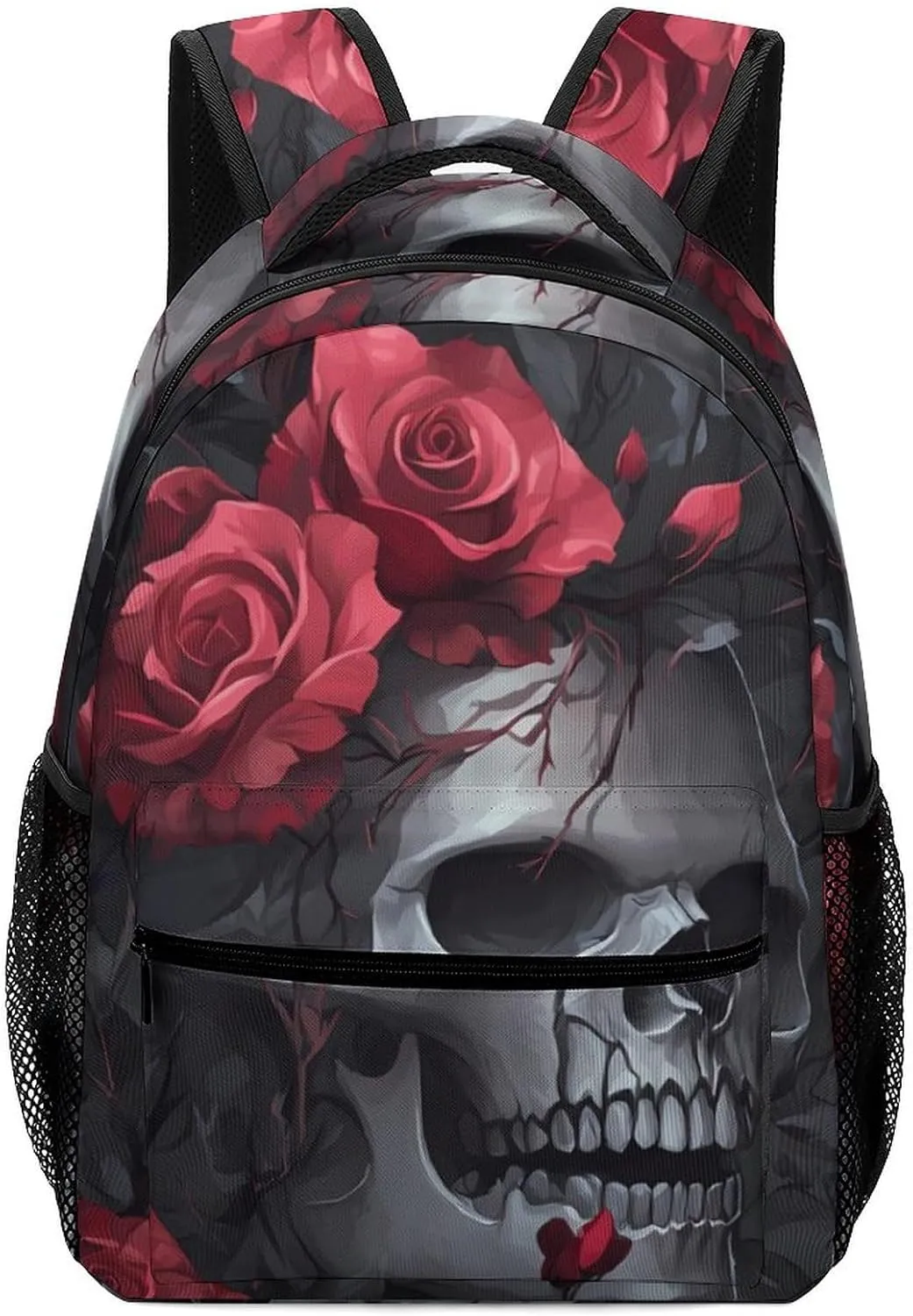 Ember Rose Death Skull Head Classic Basic Backpack Durable Casual Travel Hiking Laptop Adjustable Bag