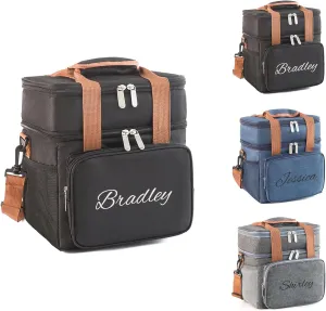 Embroidery Personalized Insulated Large Lunch Box, Double Deck Heavy Duty Durable Lunch Bag Leakproof Cooler Bags for Men Women Adults Work Shift Flight Beach Daytrip, 13L