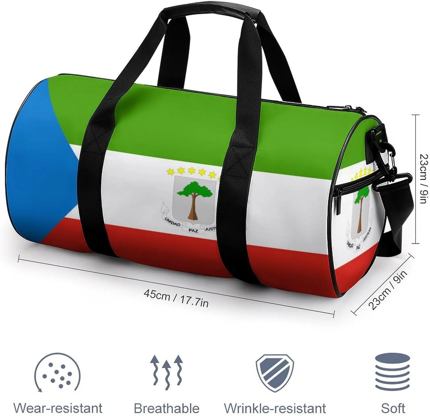 Equatorial Guinea Flag Waterproof Gym Duffel for Men Women Sports Travel Tote Bag