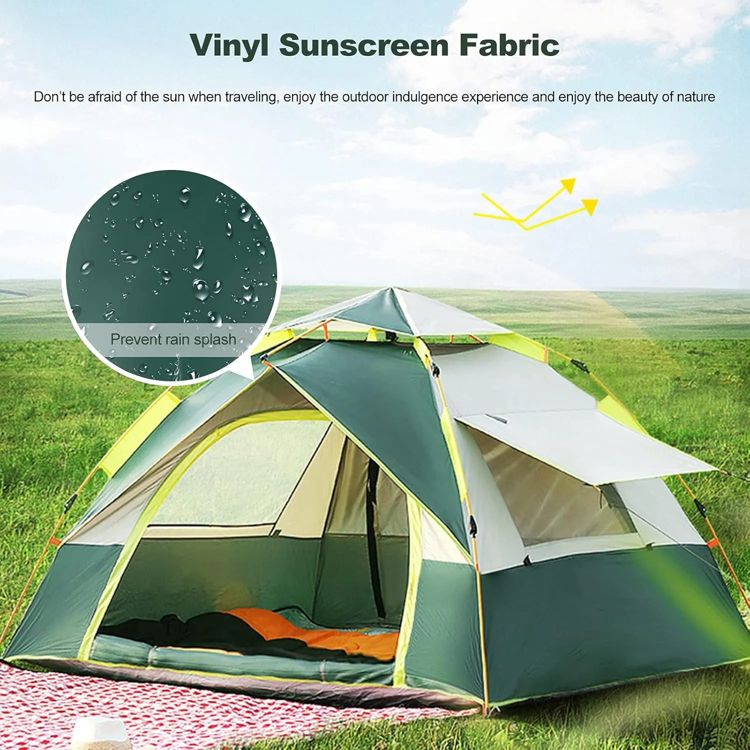 Ergocar Camping Tent 210T Oxford Cloth Waterproof Windproof Dome Adults Tent, 2-4 Man Ultraligh Ventilated 2 Doors & 2 Windows Pop up Tent for Family Long Trip, Hiking & Fishing