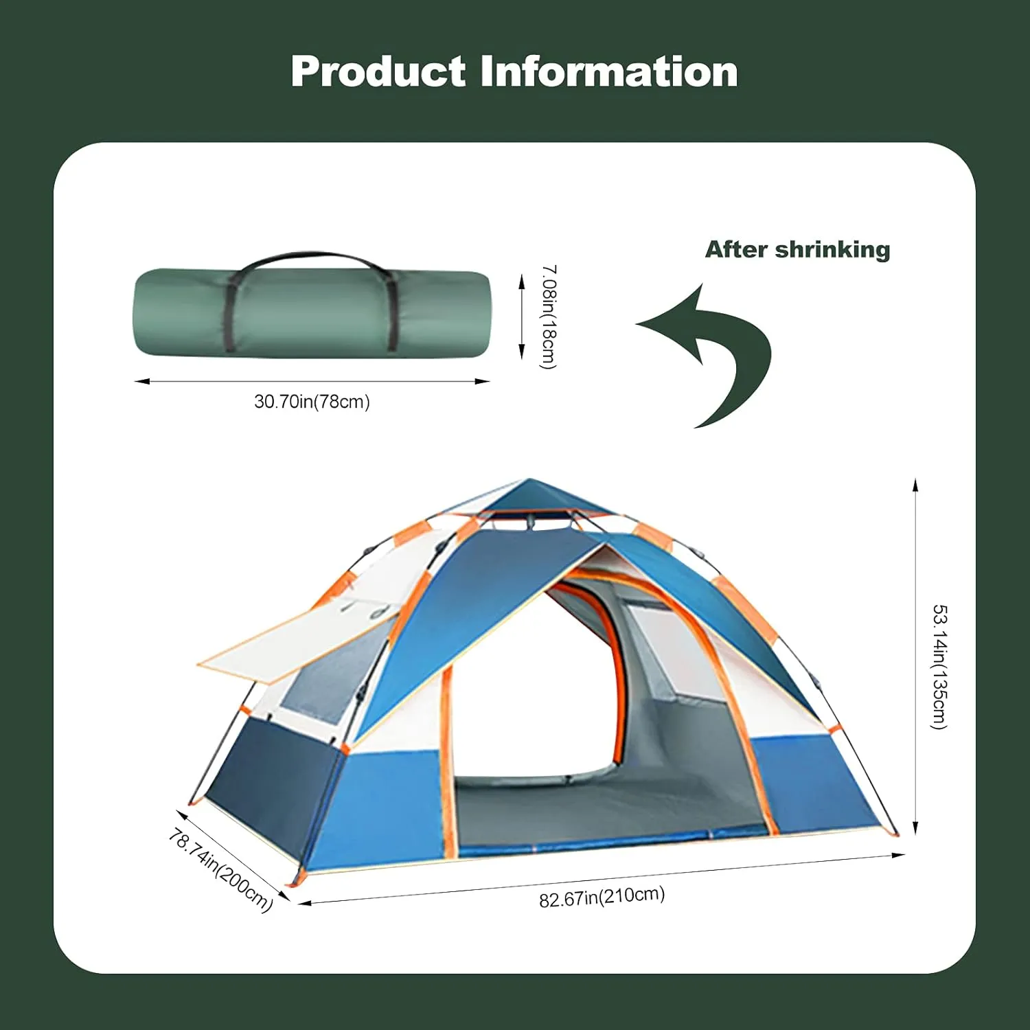 Ergocar Camping Tent 210T Oxford Cloth Waterproof Windproof Dome Adults Tent, 2-4 Man Ultraligh Ventilated 2 Doors & 2 Windows Pop up Tent for Family Long Trip, Hiking & Fishing