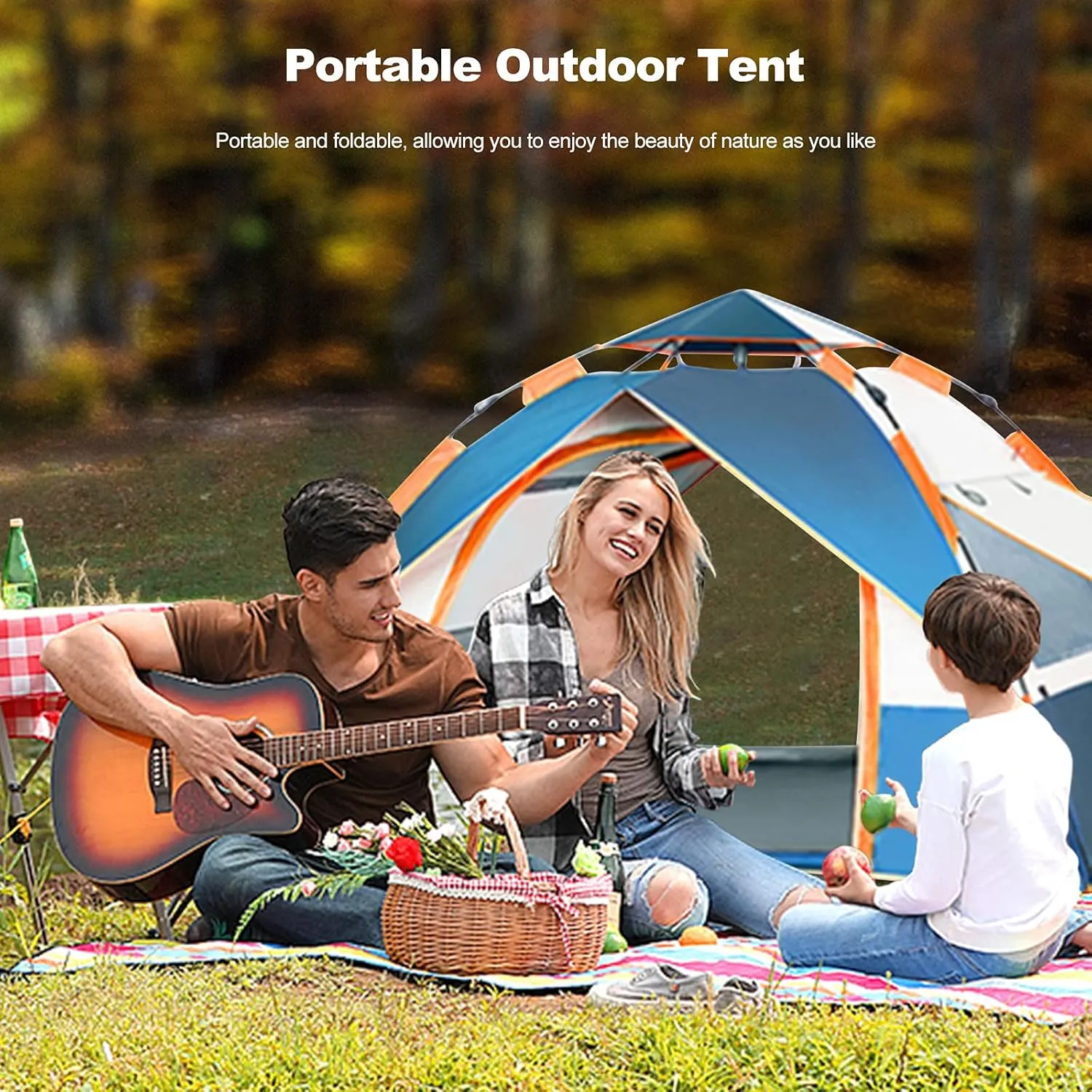 Ergocar Camping Tent 210T Oxford Cloth Waterproof Windproof Dome Adults Tent, 2-4 Man Ultraligh Ventilated 2 Doors & 2 Windows Pop up Tent for Family Long Trip, Hiking & Fishing