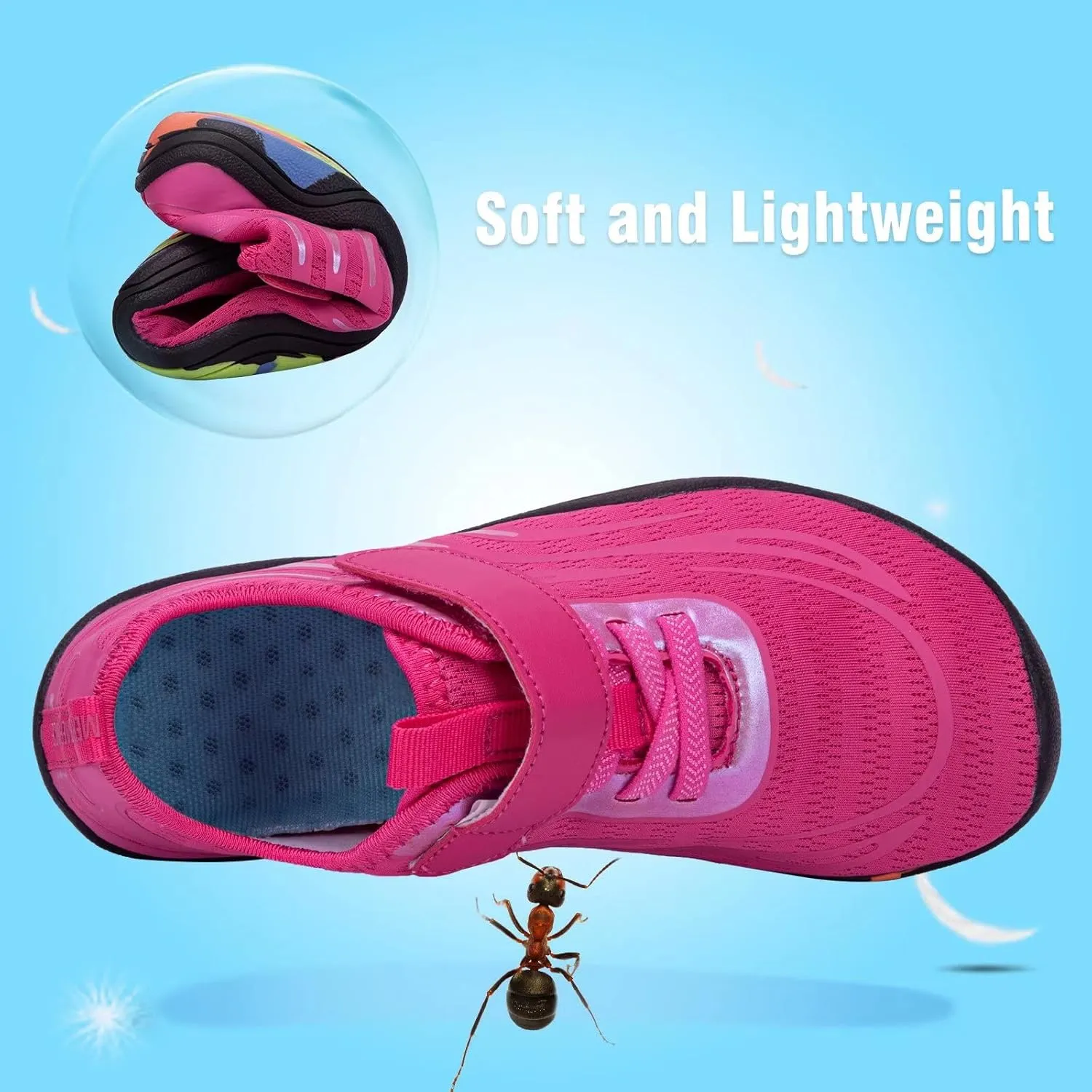 FANTURE Girls & Boys Water Shoes Lightweight Comfort Sole Easy Walking Athletic Slip on Aqua Sock(Toddler/Little Kid/Big Kid)
